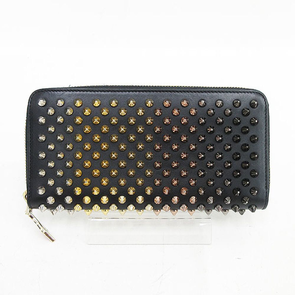 Christian Louboutin Spike Studs Panettone Round Zipper Long Wallet Black